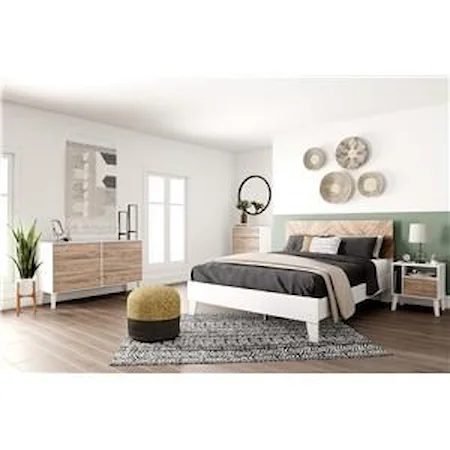 Brown/White 2 Piece Queen Panel Platform Bed, 6 Drawer Dresser and 1 Drawer Nightstand